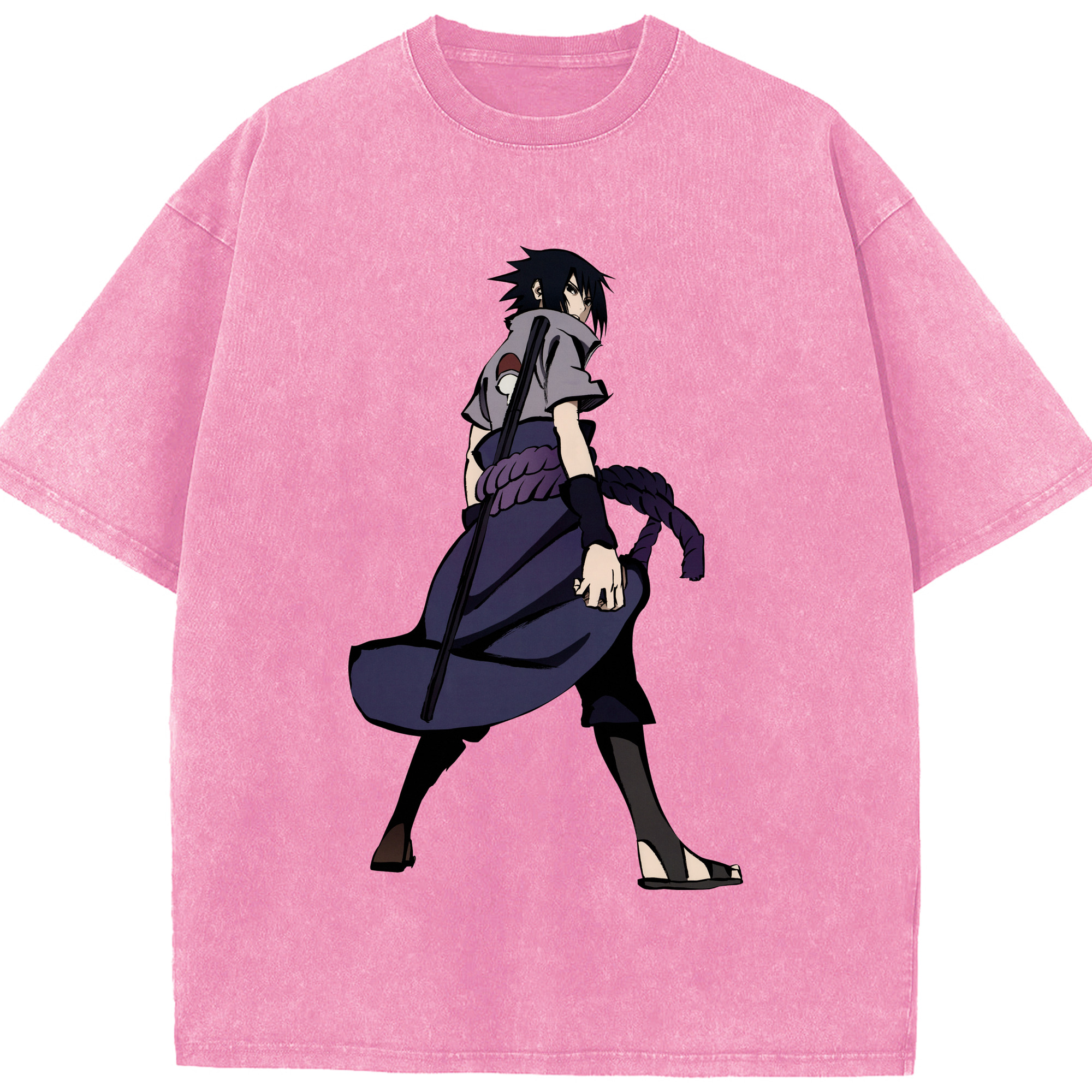 （画像用） NARUTO -ナルト- うちは サスケ Uchiha Sasuke 綿100% ヴィンテージ風 半袖Tシャツ（フロントプリント）